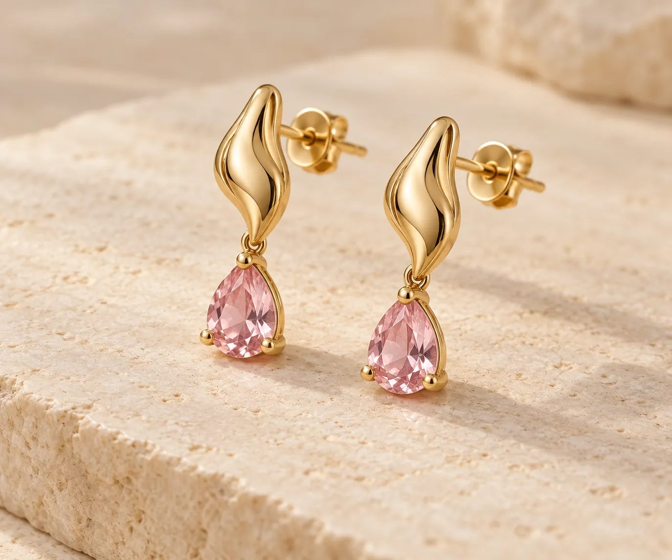 The Afterglow Drops in yellow gold and pink sapphire
